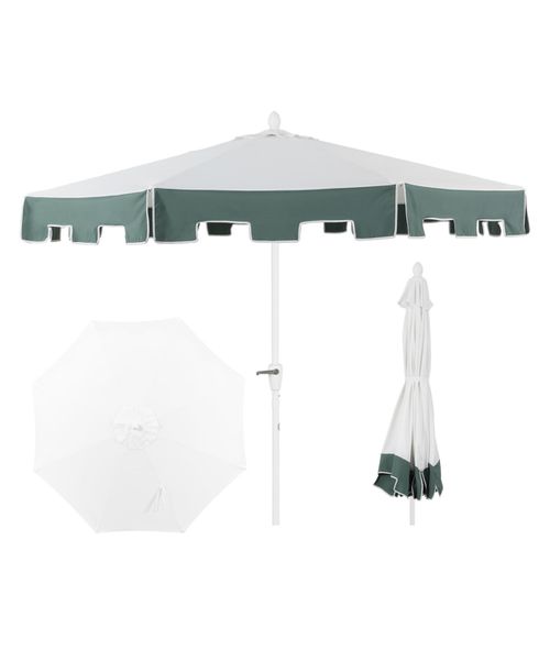 Baiona 9 ft Market Patio Umbrella, Uv Protection, Auto-Tilt, Crank, Wind Vent - White/green