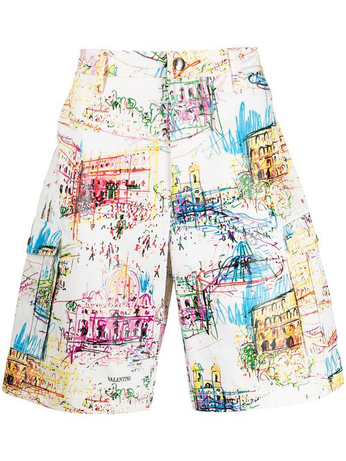 Roman sketches-print Bermuda shorts - White