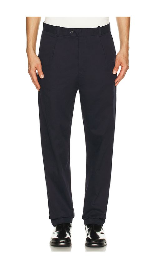 Bound Canvas Pleated Chino in Navy. S. Also in L, M, XL/1X