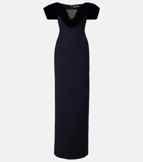 Off-shoulder wool-blend bustier gown