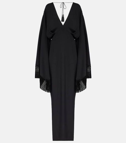 Magnifique fringed crêpe gown