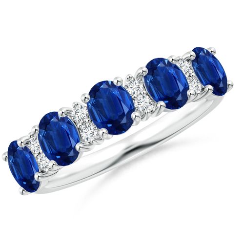 Angara 2.0 Carats Five Stone Blue Sapphire and Diamond Wedding Ring in 14K White Gold