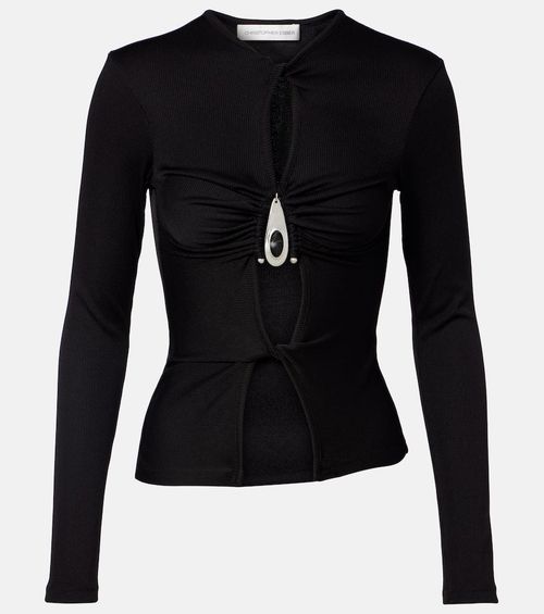 Cutout ribbed-knit top