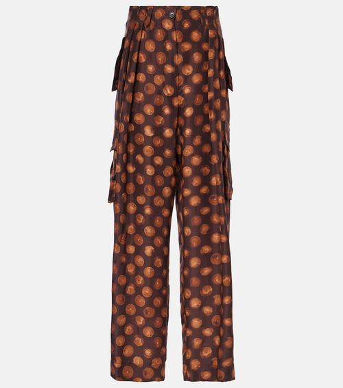 Printed silk cargo pants