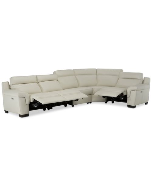 Closeout! Julius Ii 5-Pc. Leather Sectional Sofa With 3 Power Recliners, Power Headrests & Usb Power Outlet, Created for Off White