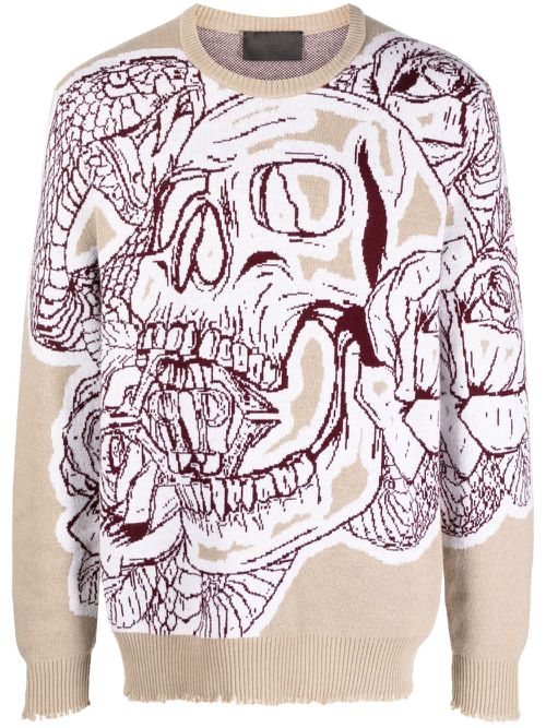 Skull patterned-intarsia sweatshirt - Neutrals