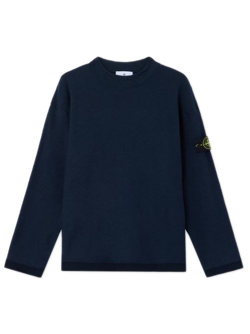 Ribbed Knit Sweatshirt with Stone Badge Detail