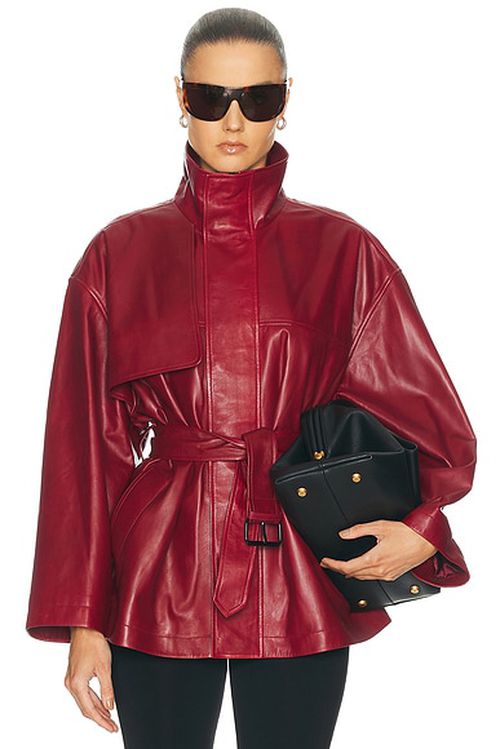 FRAME x Alexandra Leclerc The Alexandra Leather Trench in Burgundy - Red. S also in