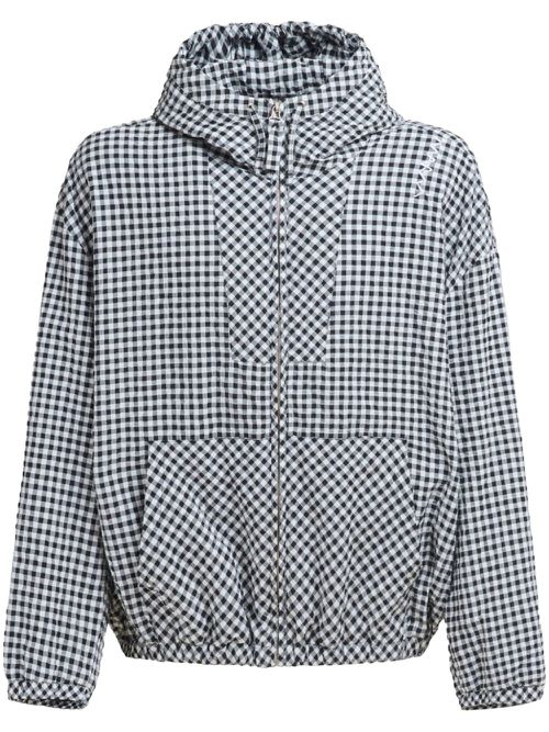 Check-pattern hooded jacket - Black