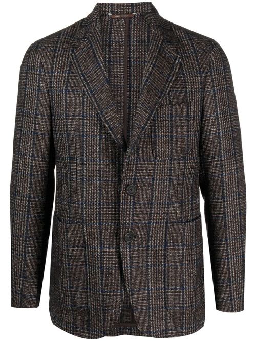 Plaid-check single-breasted blazer - Brown