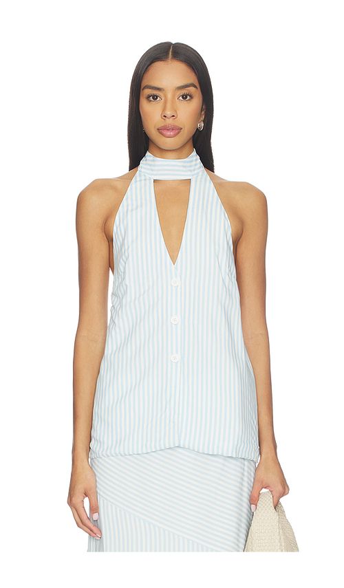 SEVEN WONDERS Dania Halter Vest Top in Blue Stripe. M also in L, S