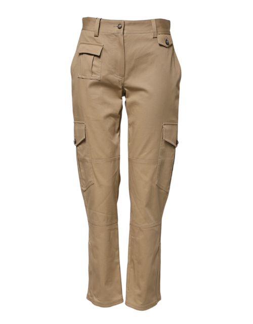 Cotton-Elastane Cargo Cargo Pants — Beige