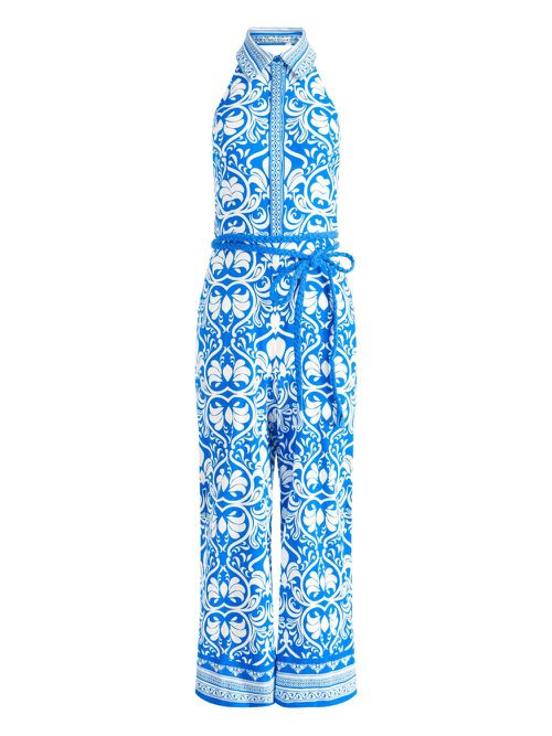 Floral-print halterneck jumpsuit - Blue