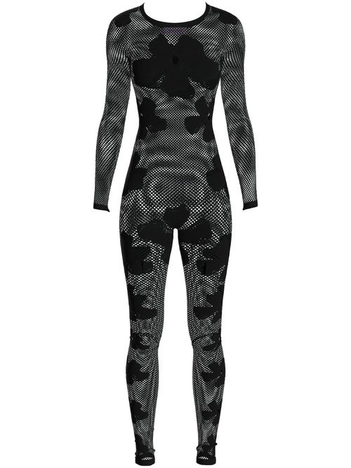 Monogram-pattern semi-sheer jumpsuit - Black
