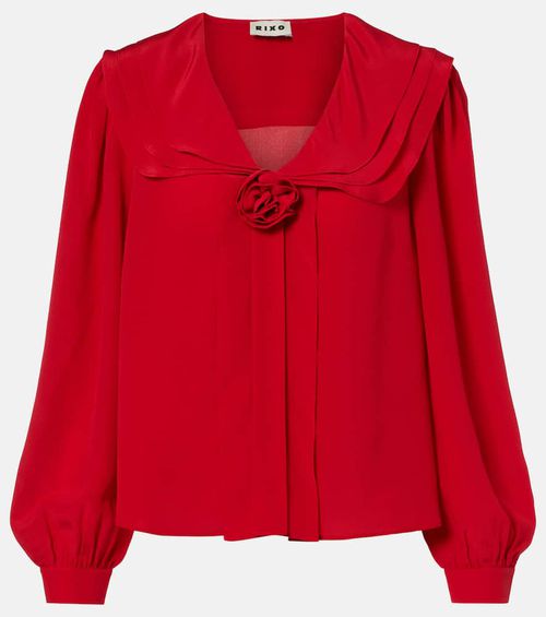 Emelin floral-appliqué silk blouse
