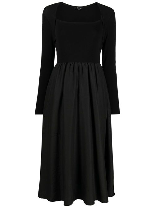 Long-sleeve flared midi dress - Black
