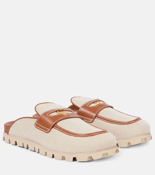 Miu Miu | Miu Miu Leather-trimmed canvas mules | Realry