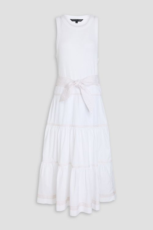 Veronica Beard - Austyn belted ribbed Pima cotton-blend jersey and poplin midi dress - White - L
