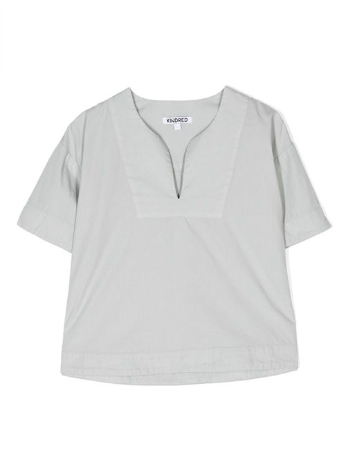 Split-neck short-sleeve blouse - Grey