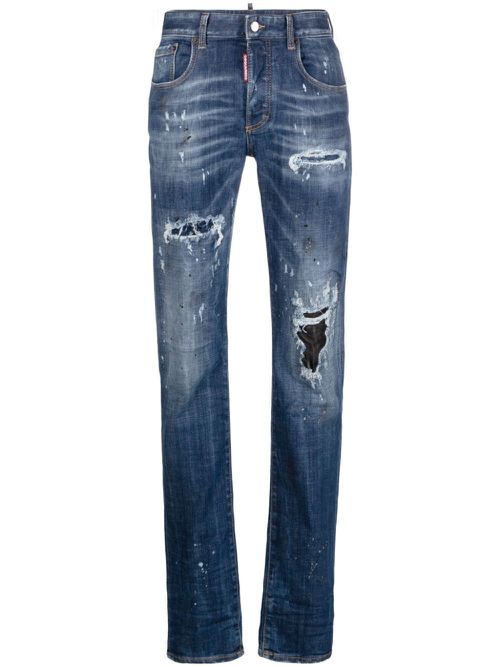 Mid-rise distressed jeans - Blue