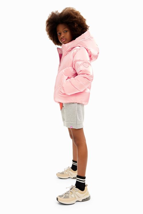 Metallic padded coat with hood