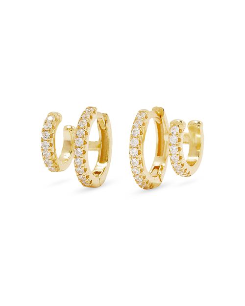 Katerina Pave Double Row Hoop Earrings in 14K Gold Plated Sterling Silver