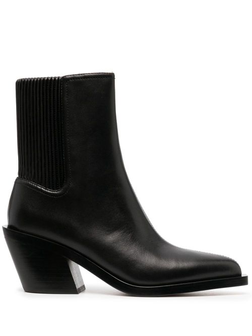 75mm pointed-toe leather ankle boots - Black