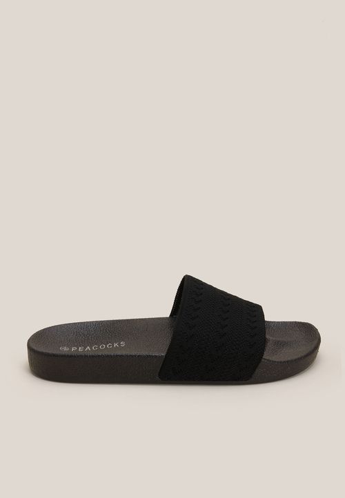 Womens Black Woven Slider Sandals
