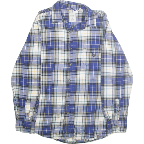 CHAPS Mens Blue & White Plaid Cotton Flannel Shirt M Casual Stylish Button-Down