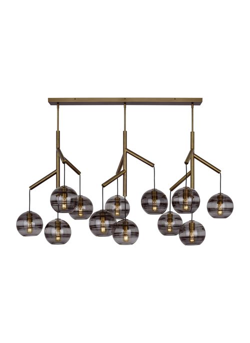 Sedona Contemporary Chandelier in Aged Brass and Transparent Smoke