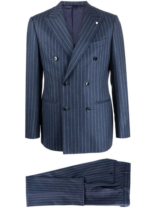 Pinstriped double-breasted suit - Blue