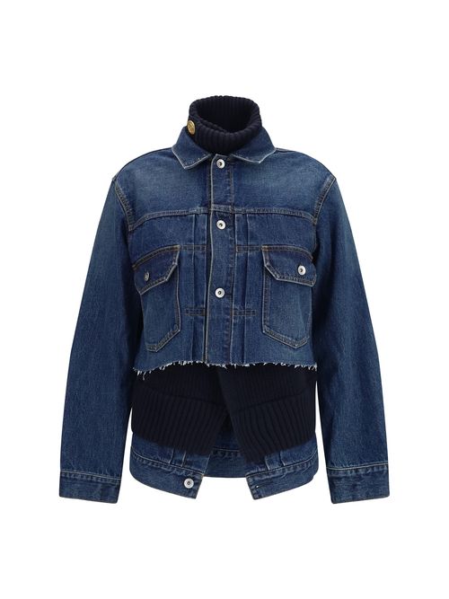 Denim and Wool Knit Layer Jacket — Blue