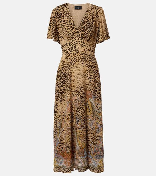 Paisley leopard-print midi dress