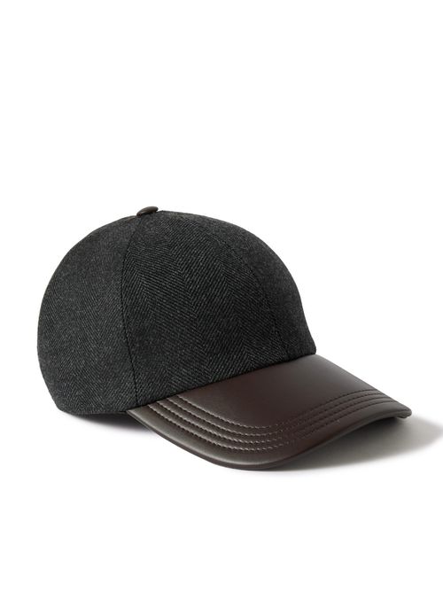 Logo-Embroidered Leather-Trimmed Wool Baseball Cap