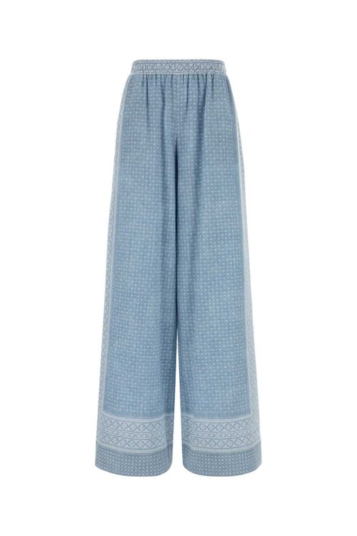 Embroidered Silk Trousers — Blue