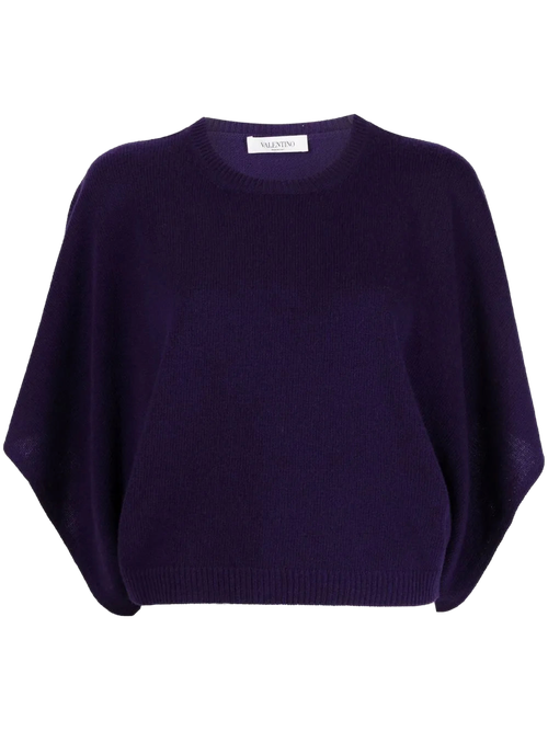 Virgin Wool-Cashmere Batwing-Sleeve Sweater — Purple