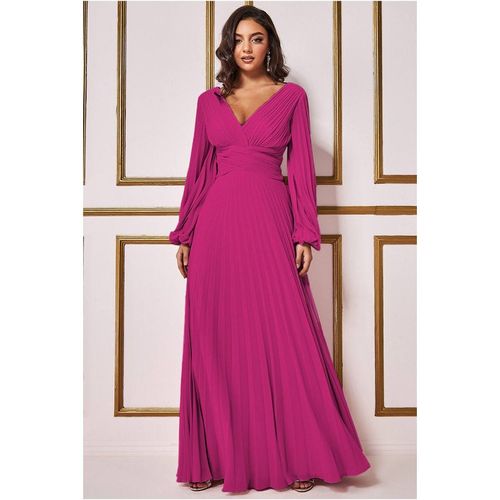 Goddiva Women's Balloon Sleeve Chiffon Maxi Dress in Magenta