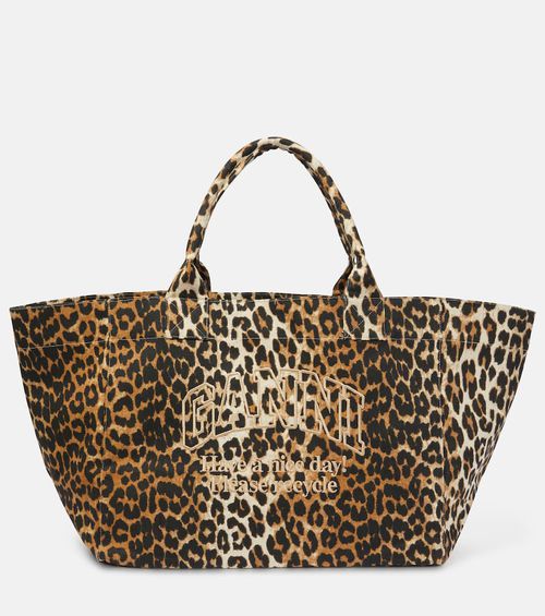 Leopard-print canvas tote bag