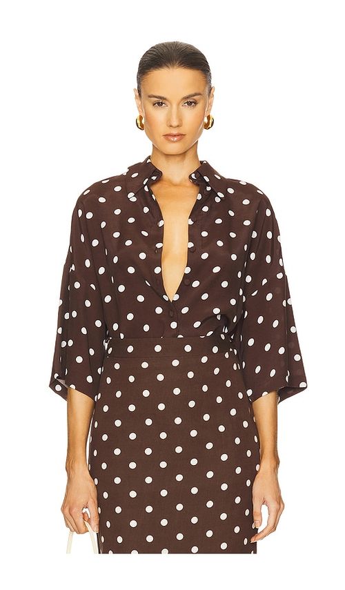 HEMANT AND NANDITA Oversized Polka Dot Shirt in Brown & White. XL also in