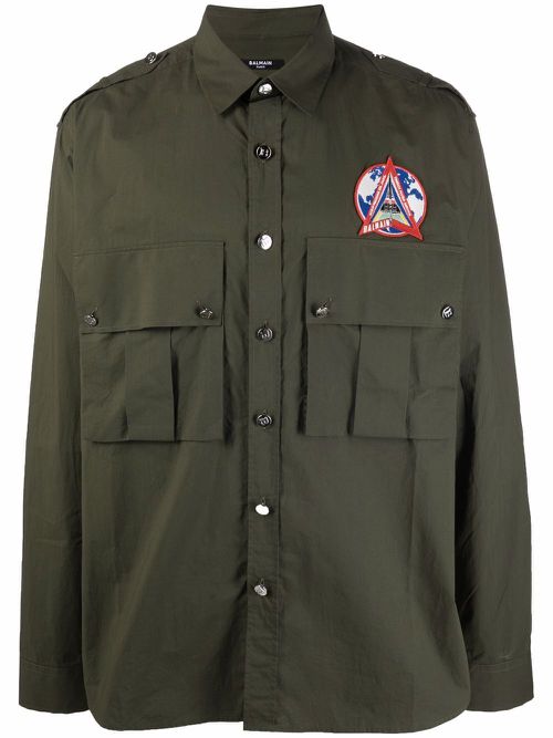 Patch-detail long-sleeve shirt - Green