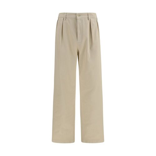 Straight-Leg Cotton Trousers — Beige