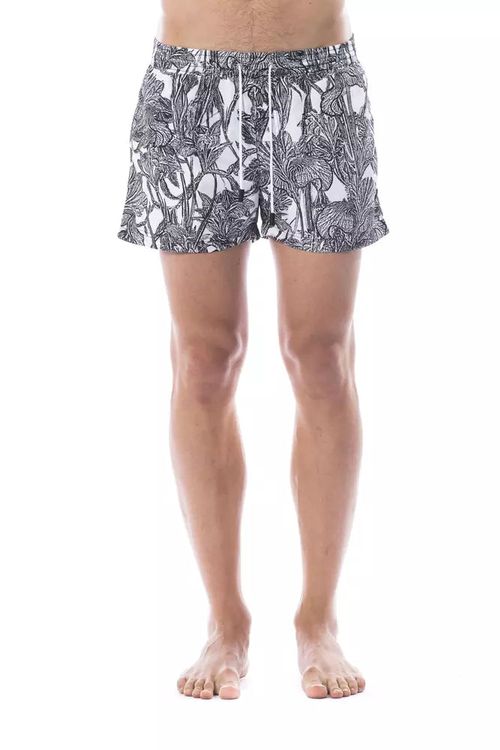Printed Botanical Swim Shorts — Black