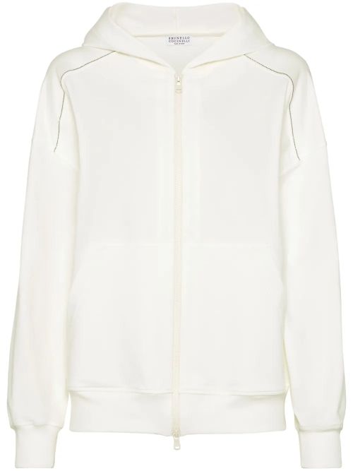 Monili-Embellished Hoodie — White