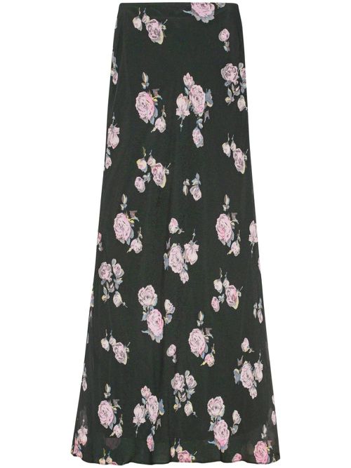 Floral-print fluid crepe maxi skirt - Black