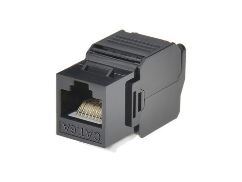 Cat6A RJ45 Toolless 180-Degree Keystone Jack for 22-24AWG Solid Wire, Black