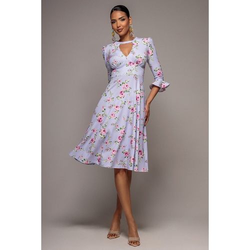 Goddiva Floral Printed Flared Sleeve Midi - Lilac