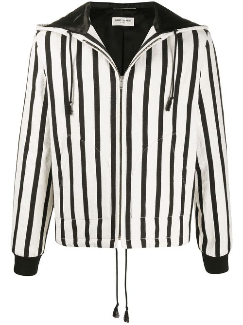 Vertical stripe zipped jacket - White