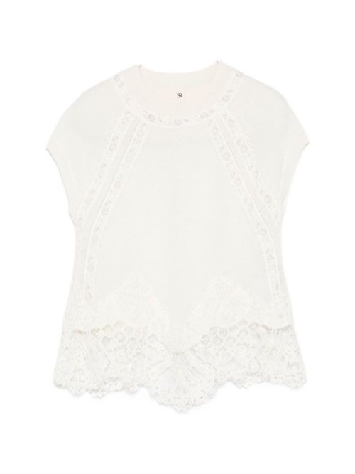 Lace-Trim Cashmere Blouse — White