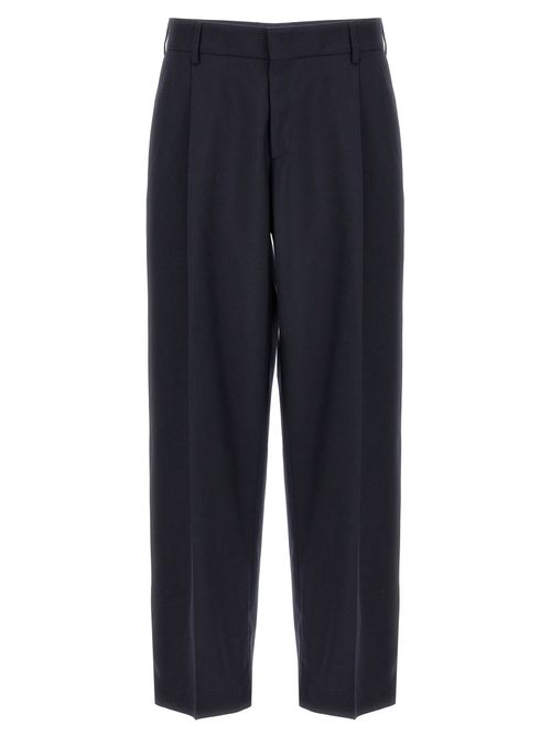 Front-Pleat Wool Blend Trousers — Black