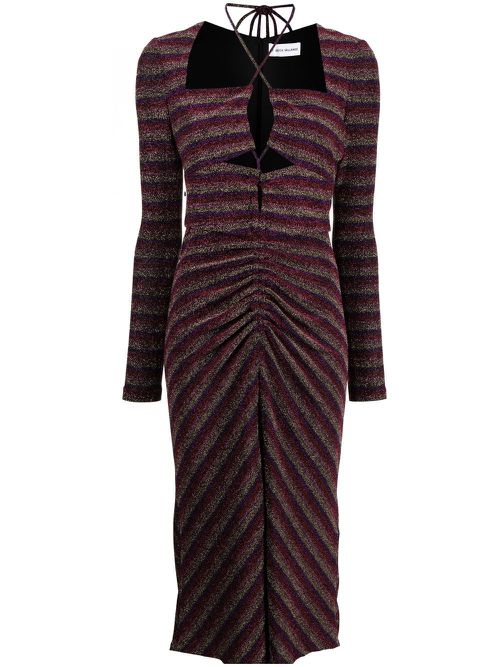 Glitter-striped keyhold detail dress - Multicolour